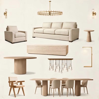 OAKEN Modernes Komplettes Wohnmöbel-Set Stoffsofa Sessel Holz-Esstisch Stuhl Wohn- & Esszimmer-Garnitur