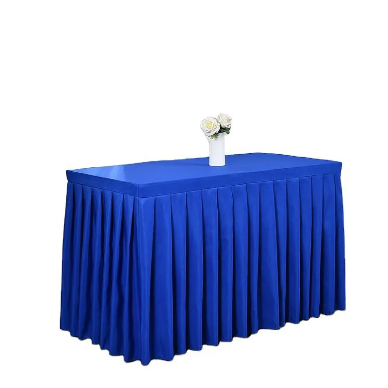 قماش مأدبة الزفاف بلون نقي أنواع مختلفة طاولة مستطيلة تنورة مفرغة طاولة كشكشة