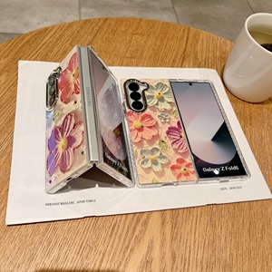 High-end luce blu pittura a olio a fiore custodia del telefono di moda per <span class=keywords><strong>Samsung</strong></span> Z piega 6 obiettivo della fotocamera piastra sottile Cover posteriore del telefono - Product Image 6