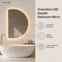 Miroir mural irrégulier rétroéclairé, miroir de salle de bain LED asymétrique en forme de D pour hôtel, salle de bain, décoration de salon