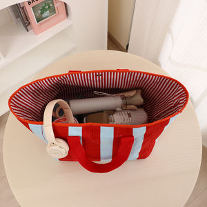 Sacs à main en tissu éponge pour femmes en gros, sacs fourre-tout de voyage unis chauds pour l'hiver avec poche, sacs fourre-tout rayés pour femmes, sac tout-en-un - Product Image 6