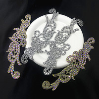 Applique de dentelle brodée de luxe faite à la main avec strass en cristal AB à coudre pour robe de mariée, accessoires de bricolage