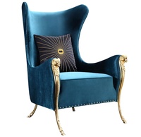 Fauteuil d'appoint de luxe en velours à dossier haut pour hall d'hôtel 5 étoiles, style nordique moderne, pour projet de mobilier de hall