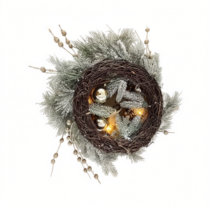 Db 20 Inch Pvc Christmas <b>Wreath</b> With Warm Lights Indoor Door <b>Decor</b> For Front And Party Traditional Style - Product Image 1