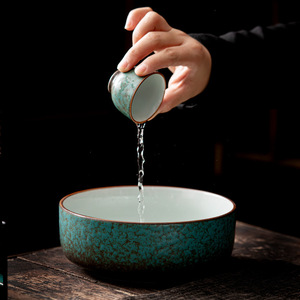 Azure Glazed <b>Large</b> <b>Tea</b> Washer Pottery Dehua Ceramic <b>Tea</b> Ceremony Accessory <b>Cup</b> Washer Water Bowl <b>Tea</b> Dregs Container - Product Image 2