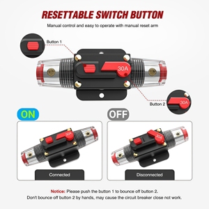 เบรกเกอร์วงจรไฟฟ้ากระแสตรงแบบอินไลน์ 20-150 แอมป์ 12-48V 3-15 AWG พร้อมฟิวส์รีเซ็ตได้ สำหรับเครื่องเสียงรถยนต์ แอมพลิฟายเออร์ รถบ้าน เรือ รถบรรทุก อินเวอร์เตอร์พลังงานแสงอาทิตย์ - Product Image 5