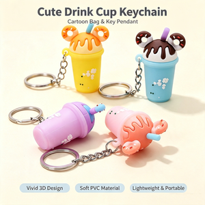 Toptan Yaratıcı Karikatür PVC Donut Sütlü Çay Bardağı Anahtarlık Sevimli Şekilli 3D Dondurma Boba Sütlü Çay Anahtarlık - Product Image 1