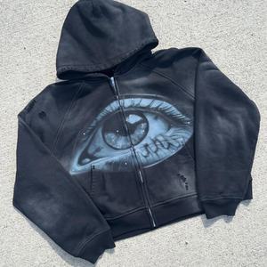 เสื้อครอปตัวใหญ่ทรงโอเวอร์ไซส์ ตัดเย็บตามสั่ง ซิปหน้า ผ้าฝ้ายเฟรนช์เทอร์รี่ 100% ซักย้อมแบบแอซิดวอช หนัก 500gsm ป้องกันการหดตัว แต่งดีเทลขาดๆ - Product Image 6