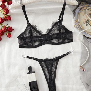 Nouvel ensemble soutien-gorge et string trois pièces sexy en dentelle transparente style européen et américain 2025 – Vente en gros - Product Image 2