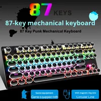 Keyboard Mekanik Gaming Cracked K550 Punk 87-Key RGB Backlit USB Wired Blue Switch untuk Desktop
