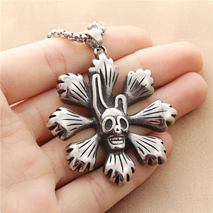 yunnique Stainless Steel Skull Pendant Necklace Men's Floral Retro Style Geometric Design 190188 - Product Image 3