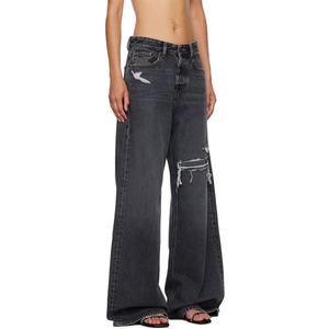 Vaqueros anchos de mezclilla gris desgastado para mujer, de tiro bajo, con rotos y pierna recta, estilo baggy - Product Image 2