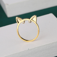 Bague chat plaquée or 18 carats avec zircon, vente en gros, mode, mignonne, tendance pour femmes, dorée, nouveau design 2021, 1 pièce/sac OPP