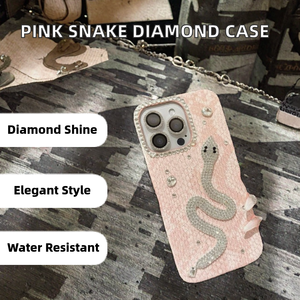 Coque de téléphone PH084 rose clair de luxe à motif serpent et diamants scintillants pour iPhone 13 avec fonctions antichoc et étanche - Product Image 2