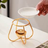 Diffuseur d'arômes créatif en céramique en forme de soucoupe, or et blanc, à quatre pétales, lampe à huile essentielle, fournitures religieuses, chauffe-bougie domestique