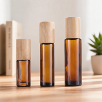 Flacon roll-on en verre avec applicateur de crème et bouchon en bambou, idéal pour le rouge à lèvres, la crème pour les yeux, l'emballage de produits cosmétiques, parfait pour les voyages, la maison et le bureau.