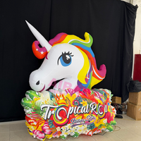 Panneau publicitaire gonflable tête de cheval de dessin animé pour fête foraine, mascotte géante cheval arc-en-ciel, accessoire mural gonflable