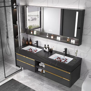 Meuble-lavabo mural de luxe européen 2025 avec double vasque et armoires de salle de bain avec miroir pour la famille ou l'hôtel - Product Image 2