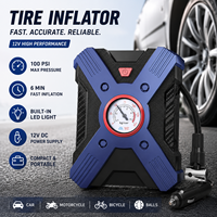 12V Heavy Duty Plastic Analog Tire Inflator Fast Air Compressor with Emergency Light and Portable Design for Car SUV Motorcycle