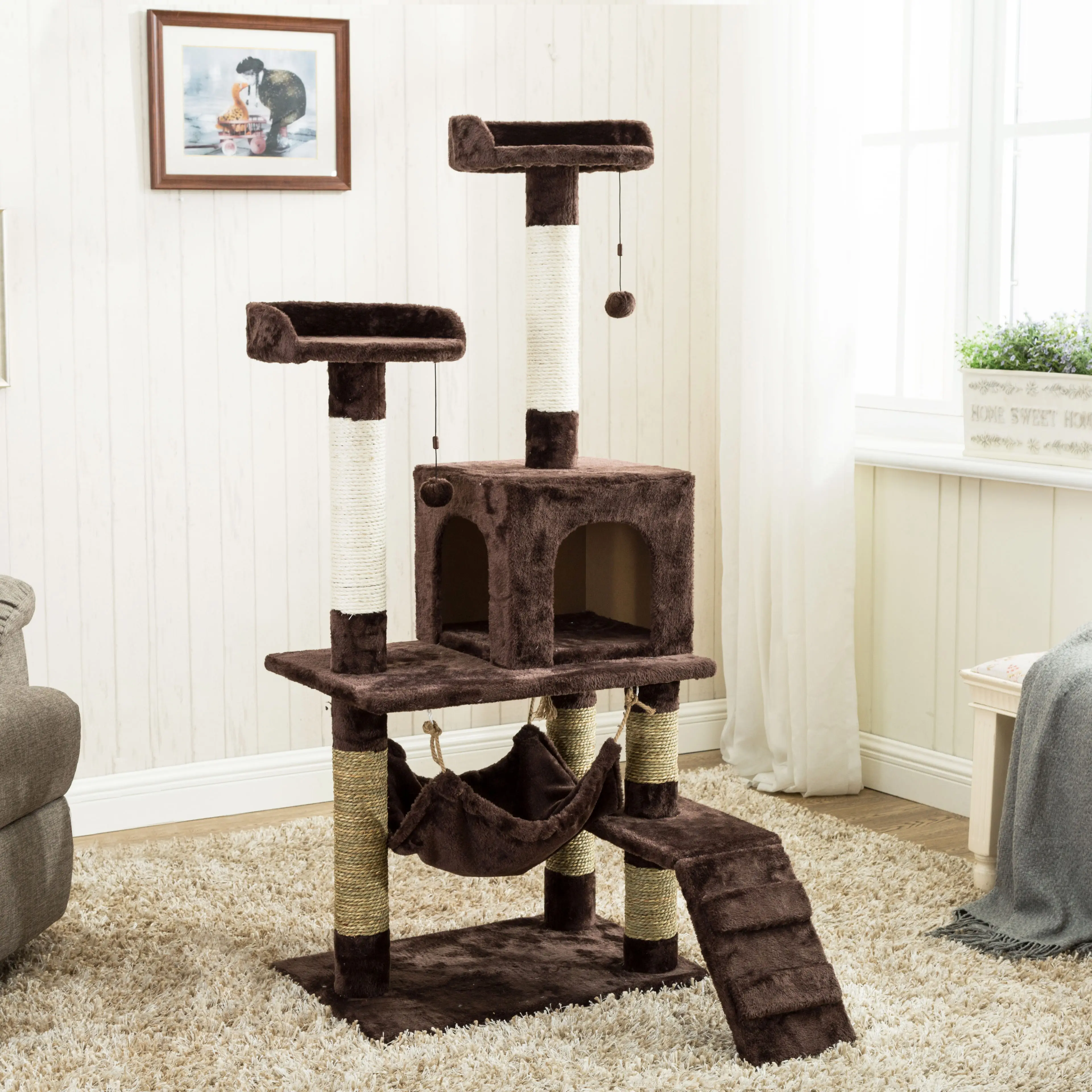 Árbol del gato muebles <span class=keywords><strong>Beige</strong></span> tablero de partículas de gato árbol con condominio interactivo juguete de gato