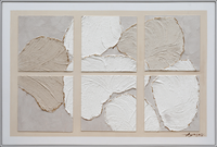 Décoration murale d'art abstrait, six panneaux, tons neutres avec accents dorés, peintures sur toile texturées en forme de feuille, paysage
