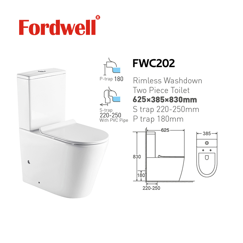 Bathroom Two Piece Water Closet Toilet Bowl Floor Mounted Washdown