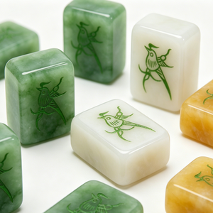 Tuiles <span class=keywords><strong>de</strong></span> Mahjong en Jade Vert Blanc Glacé, Pierre Précieuse Naturelle Polie à la Main, 144 148 152 160 166 Pièces <span class=keywords><strong>de</strong></span> <span class=keywords><strong>Jeu</strong></span>, Ensemble <span class=keywords><strong>de</strong></span> Mahjong - Product Image 4