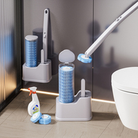 Ensemble de brosses WC jetables en plastique portables avec têtes en forme de fleur, support mural, nettoyage sans angles morts, hygiénique