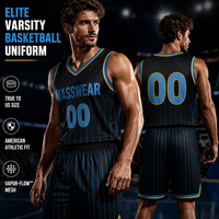 Conjunto de Uniforme de Baloncesto Personalizado con Sublimación en Malla Transpirable de 180GSM, Diseño Elite Varsity con Rayas, Equipación de Entrenamiento Pro-Am
