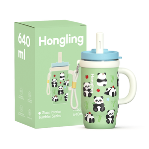 Bicchiere Termico Hong Ling con Rivestimento in Vetro, 800ml, Acciaio Inox 18/8, Isolamento Sottovuoto, con Manico e Cannuccia, Senza BPA, Tazza da Caffè - Product Image 4