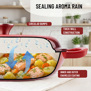E-TOP Light Red Cast Iron <strong>Casserole</strong> Braiser 4.4 Quart Enameled Cast Iron Dutch Oven <strong>Pan</strong> <strong>with</strong> <strong>Lid</strong> Heavy Duty and Dual Handles - Product Image 5