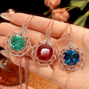 9 New Launch Imitation Colorful Gemstone Jewellery 2026 Fashion Copper Rose Gold Plated 16*16mm Cubic Zirconia Pendant Necklace - Product Image 1