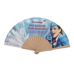 Suministro personalizado de fábrica Publicidad de aerolíneas Ventilador de madera Plegable creativo Patrón personalizado Ventilador de papel español Diseño grabado - Product Image 2