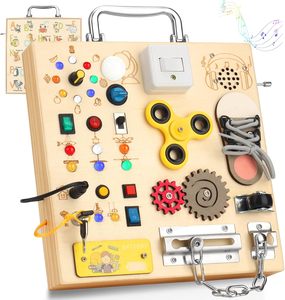 Tablero de Actividades Montessori de Madera para Niños Pequeños |   Tablero de Actividades Sensoriales con Cajas Musicales y Candados, Juguete Educativo de Viaje - Product Image 1