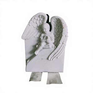 Estatua de Ángel Llorón Tallada en Mármol Blanco Europeo Moderno para Tumba en Cementerio - Product Image 3