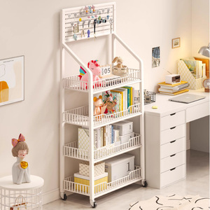 Movable Floor Standing Bookshelf 5 Tier Metal Storage Shelf With Pegboard For Home Living Room Student Book Organization - Product Image 4