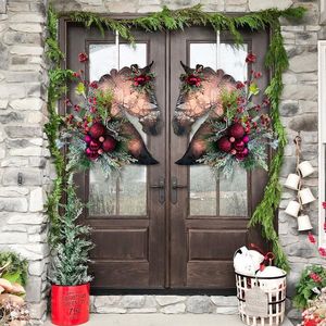 Noël Dressage Bois Tête De Cheval Guirlande De Noël Dressage En Bois Tête De Cheval <span class=keywords><strong>Porte</strong></span> Suspendu Guirlande Nouvel An <span class=keywords><strong>Décoration</strong></span> Extérieure - Product Image 5