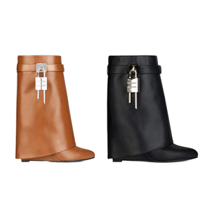 Bottes Shark personnalisées par le fabricant, automne-hiver, bout pointu, bottes à tige longue, talon compensé en métal, bottes d'équitation, grande taille, nouveau style, hauteur - Product Image 1