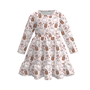 Bébé Enfants Toddler Fille Automne Hiver <span class=keywords><strong>Halloween</strong></span> Doux Lait Soie Fantôme Imprimer Twirl Robe En Stock En Gros Personnalisé - Product Image 3