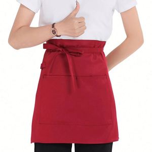 Tabliers de cuisine imperméables personnalisés avec logo pour femmes, en coton et polyester, pour cuisinières, serveuses, vêtements de travail, tablier court - Product Image 1