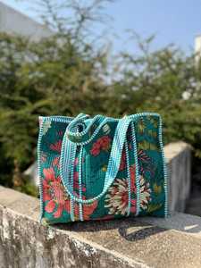 Bolso de Mano de Algodón Acolchado con Estampado Étnico, Bolso de Hombro Reutilizable para Compras y Viajes - Product Image 2