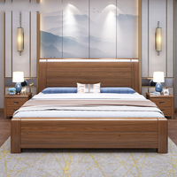 Lit double en bois massif de noyer style chinois minimaliste moderne avec rangement économique Furniture-JY-B130 de chambre à coucher