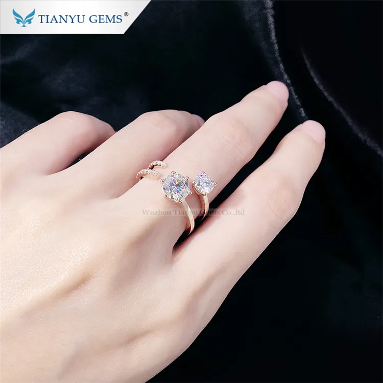 Tianyu anéis de pedras douradas para mulheres, 1ct moissanite com ouro rosa 14k anel de casamento