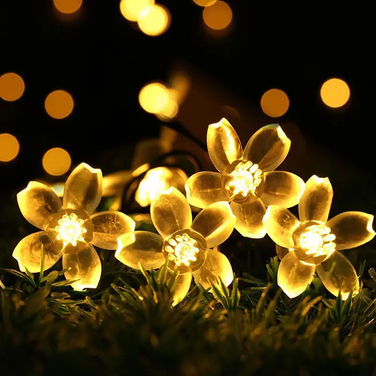 Hesheng Lampu Dekorasi Natal, 50 LED Warna Putih Hangat Baterai Tali Bunga Persik untuk Dekorasi Natal Pencahayaan