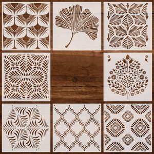 Décoration <span class=keywords><strong>de</strong></span> la maison en DIY, grand pack <span class=keywords><strong>de</strong></span> 8 pochoirs géométriques en plastique réutilisables <span class=keywords><strong>de</strong></span> 12 pouces pour l'artisanat, motifs géométriques exquis pour les murs - Product Image 1