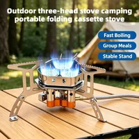 Réchaud de camping portable pliable en alliage d'aluminium, mini réchaud à gaz à trois brûleurs pour tente, randonnée, barbecue, pique-nique, cuisine, ustensiles de cuisson