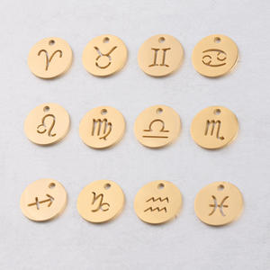 Bijoux Horoscope personnalisés, pendentif en acier inoxydable plaqué or 14K, breloques à disque creux 12 signes du zodiaque pour collier DIY - Product Image 2