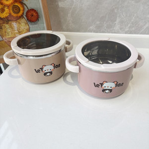 Stainless Steel Bowl, Children's Double Handle Rice Bowl, Student Dormitory Cartoon Sealed <b>Lunch</b> <b>Box</b> - Product Image 3