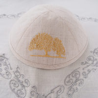 Top Kipot Kippah de lino con logotipo de árbol bordado Personalizar Bar Mitzvah Hat Judaica Yarmulke Daily Jewish Kippot para regalo.