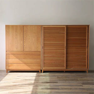 Armoire en bois massif de cerisier minimaliste moderne avec <span class=keywords><strong>porte</strong></span> <span class=keywords><strong>coulissante</strong></span> lisse pour chambre à coucher de <span class=keywords><strong>style</strong></span> japonais, meubles de rangement pour la maison - Product Image 3